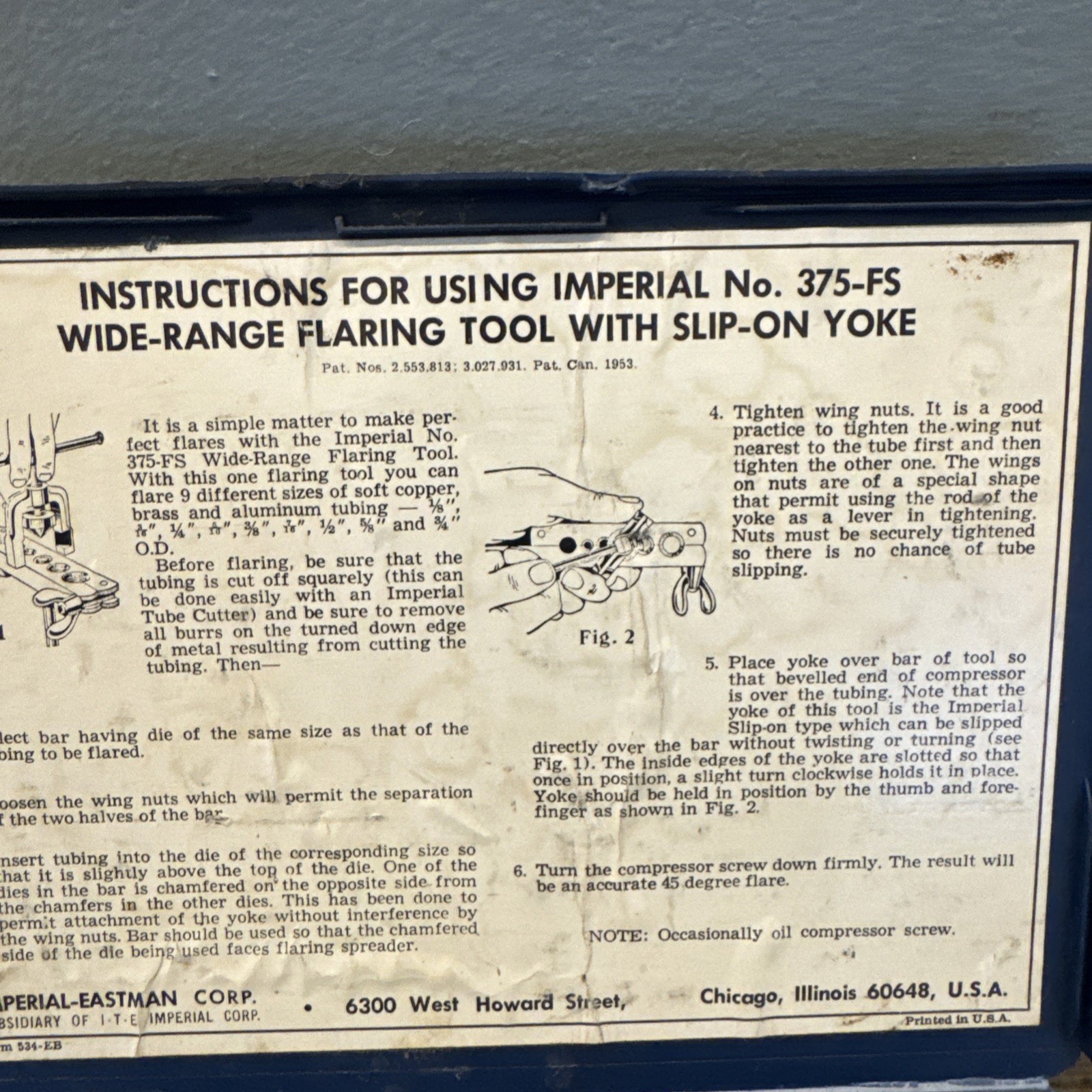 Vintage Imperial-Eastman 375-FS Tubing Flaring Tool Kit Set 47893