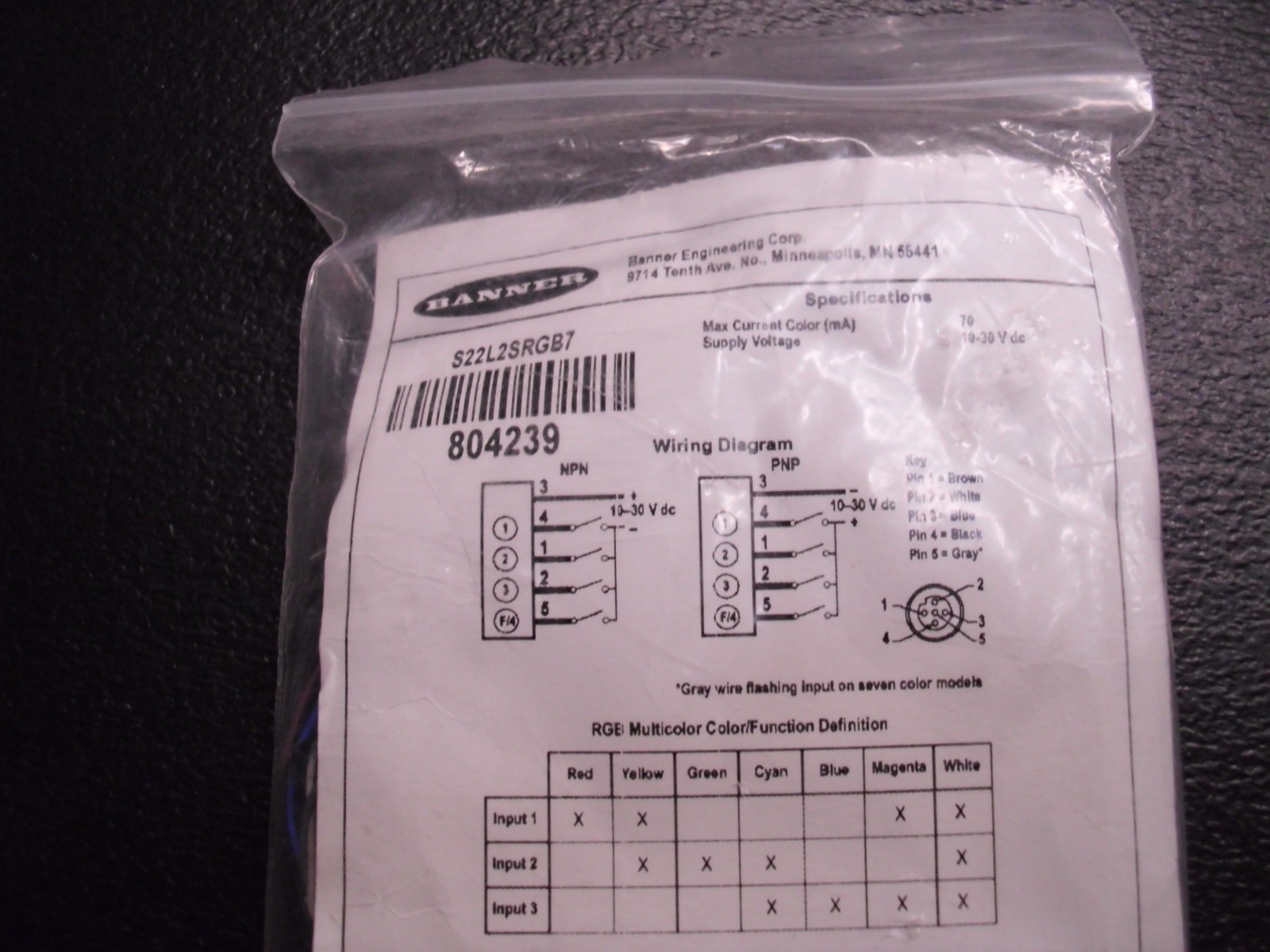 Banner S22L2SRGB7 804239 S22 Pro Series: 7-color RGB Indicator