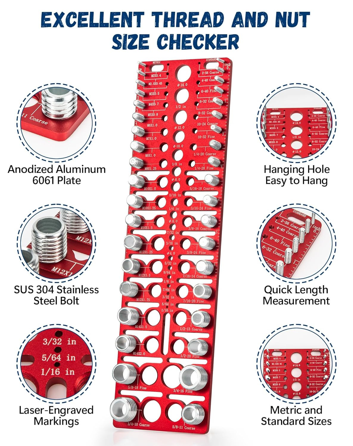57 Nut and Bolt Thread Checker – Thread Checker Standard and Metric Bolt and Nut