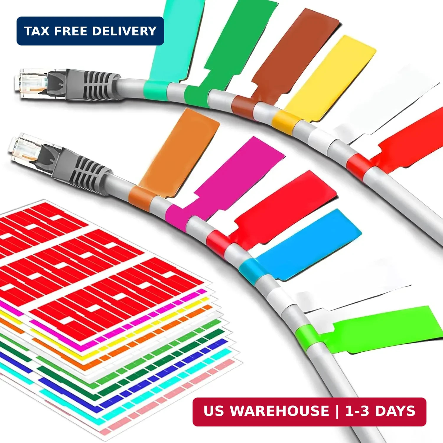 300 Waterproof Cable Tags, 10 Colors Wire Management Labels, Self-Adhesive Tear