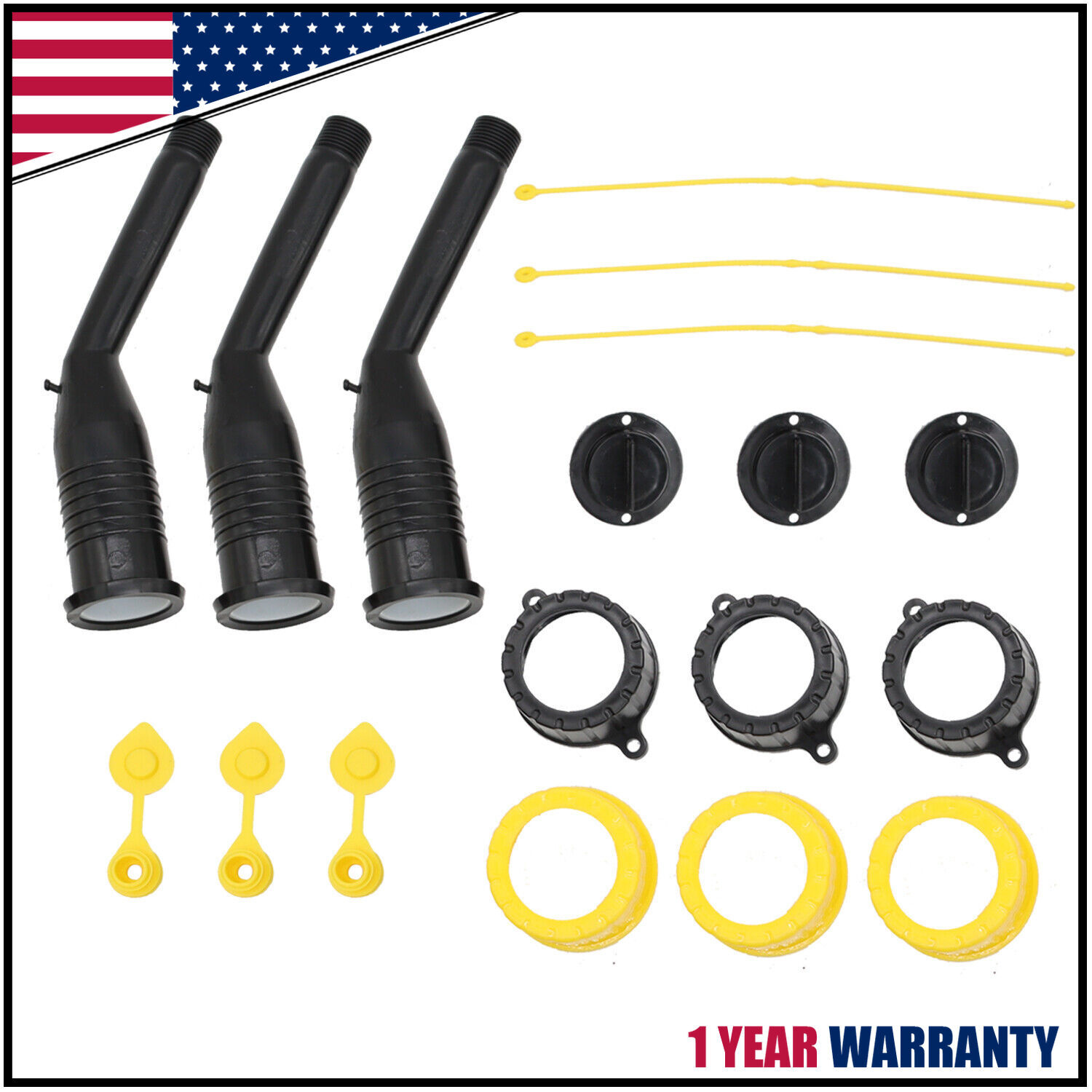 Old Style Gas Can Spout Replacement w/Tough Nozzles Screw Collar Vent Caps 3 Kit