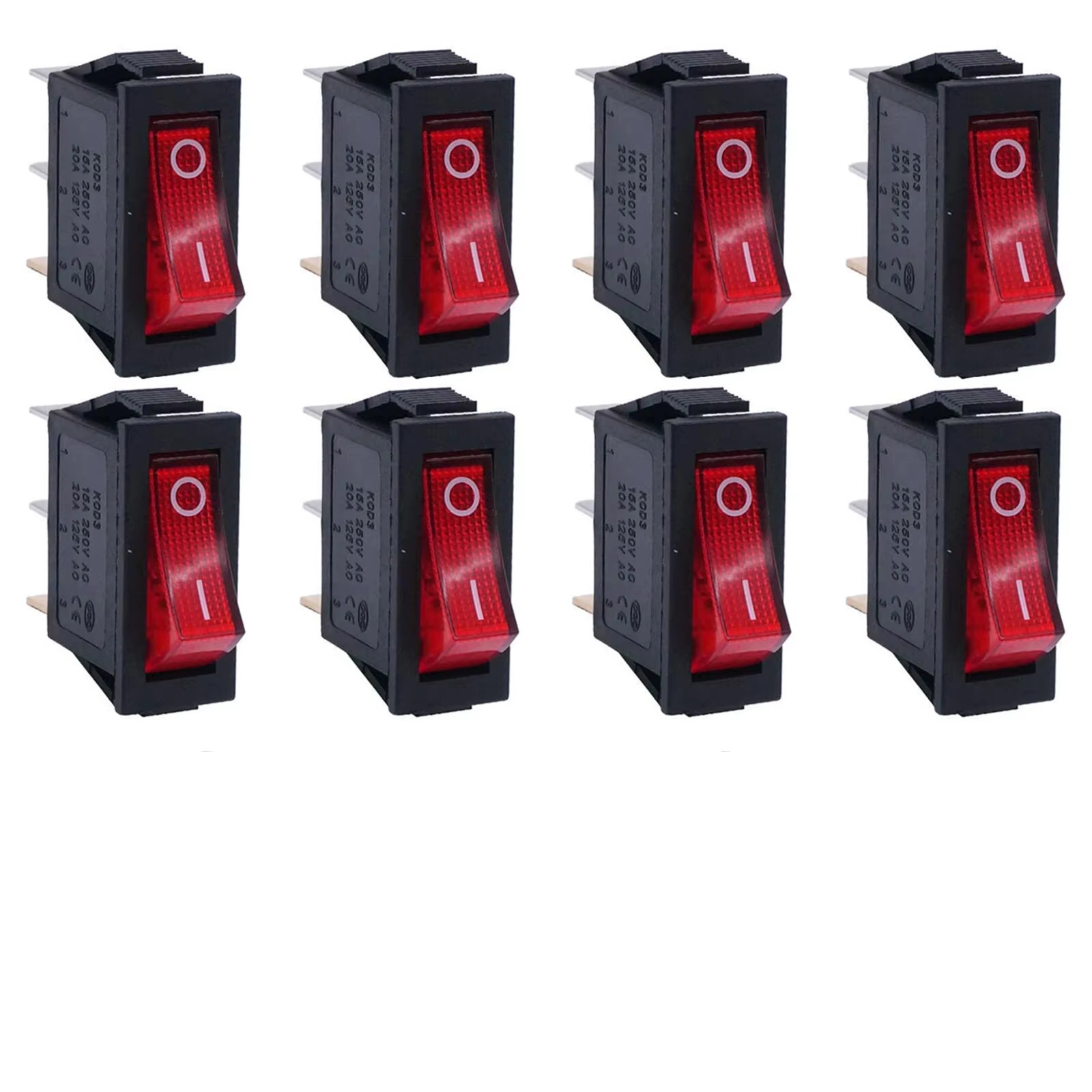 8/24Pcs AC 250V/15A 125V/20A Illuminated LED On/Off SPST 3 Pin 2 Position Mini B