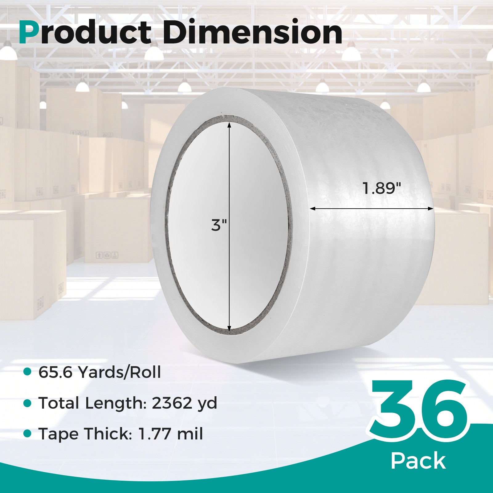 36 Rolls Heavy Duty Clear Packaging Tape w/ 1.89″ Wide Total 2360 Yards 1.77 MIL