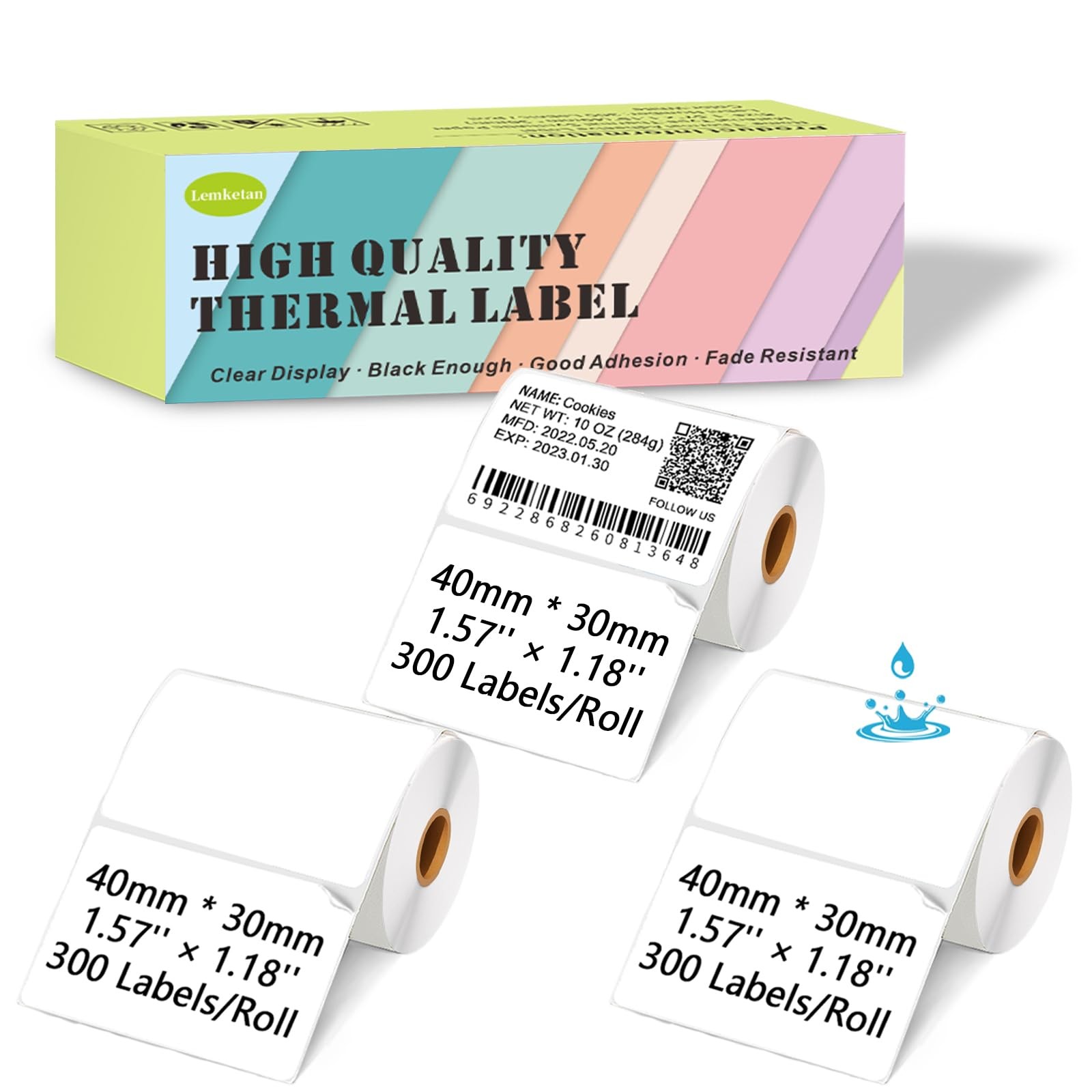 Lemketan 40mm x 30mm Thermal Labels x 30mm, 1.57”x1.18”, White