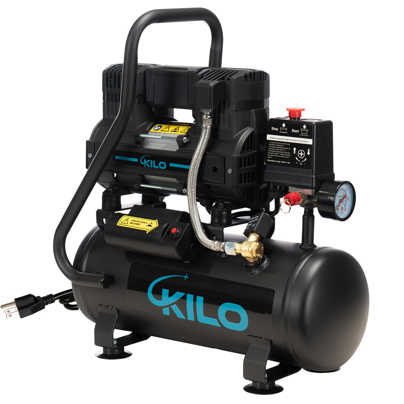 2 Gallon 1.0HP Oil-Free Air Compressor, 100PSI 65dB Quiet for Tire Inflation