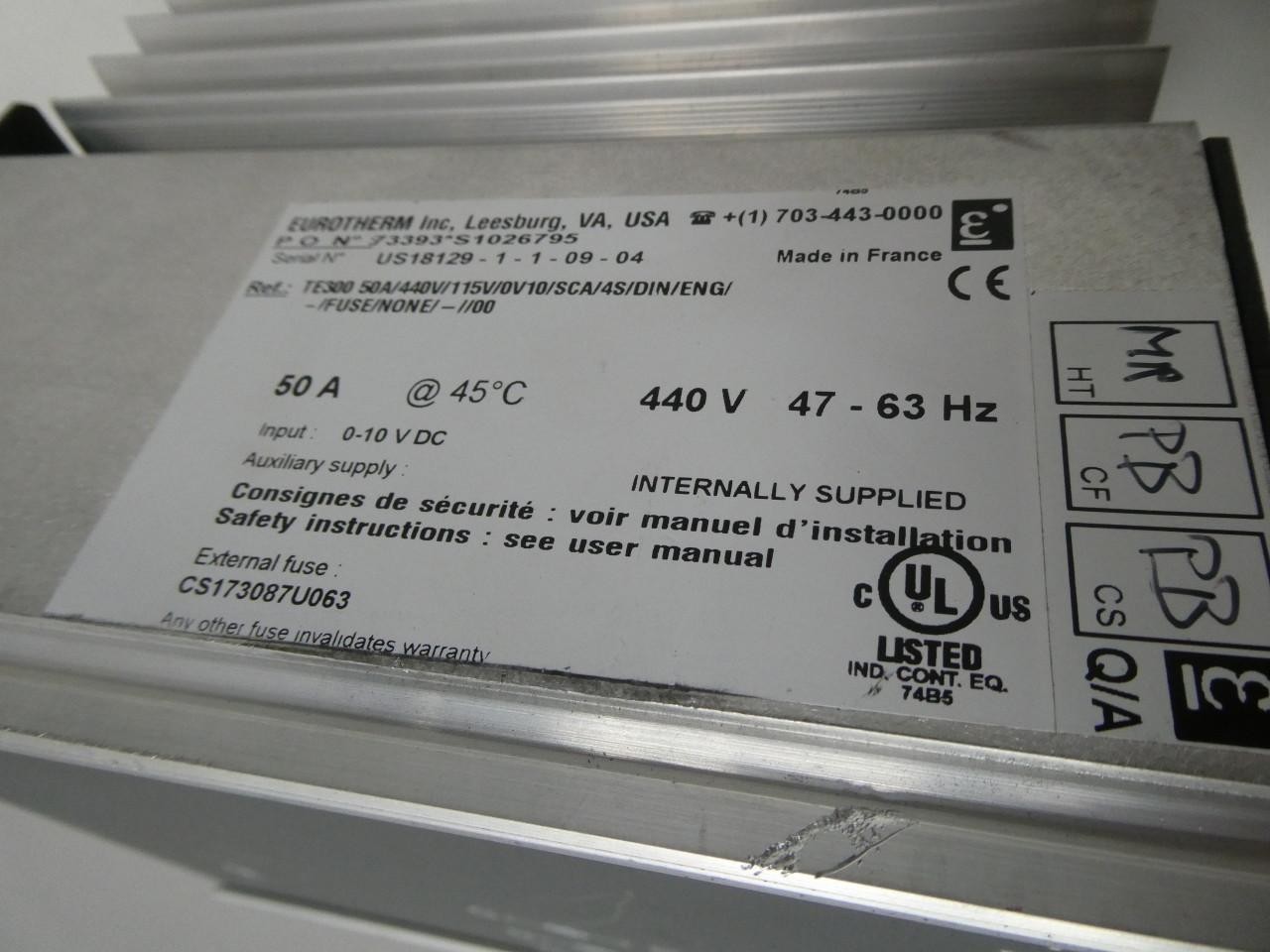 Eurotherm Te300 50a/440v/115v/0v10/sca/4s/din/eng/-fuse/none/00 Power Controller