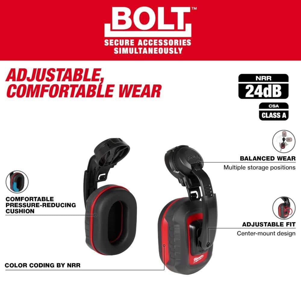 Milwaukee BOLT Earmuffs with Noise Reduction Rating of 24 dB 48-73-3250