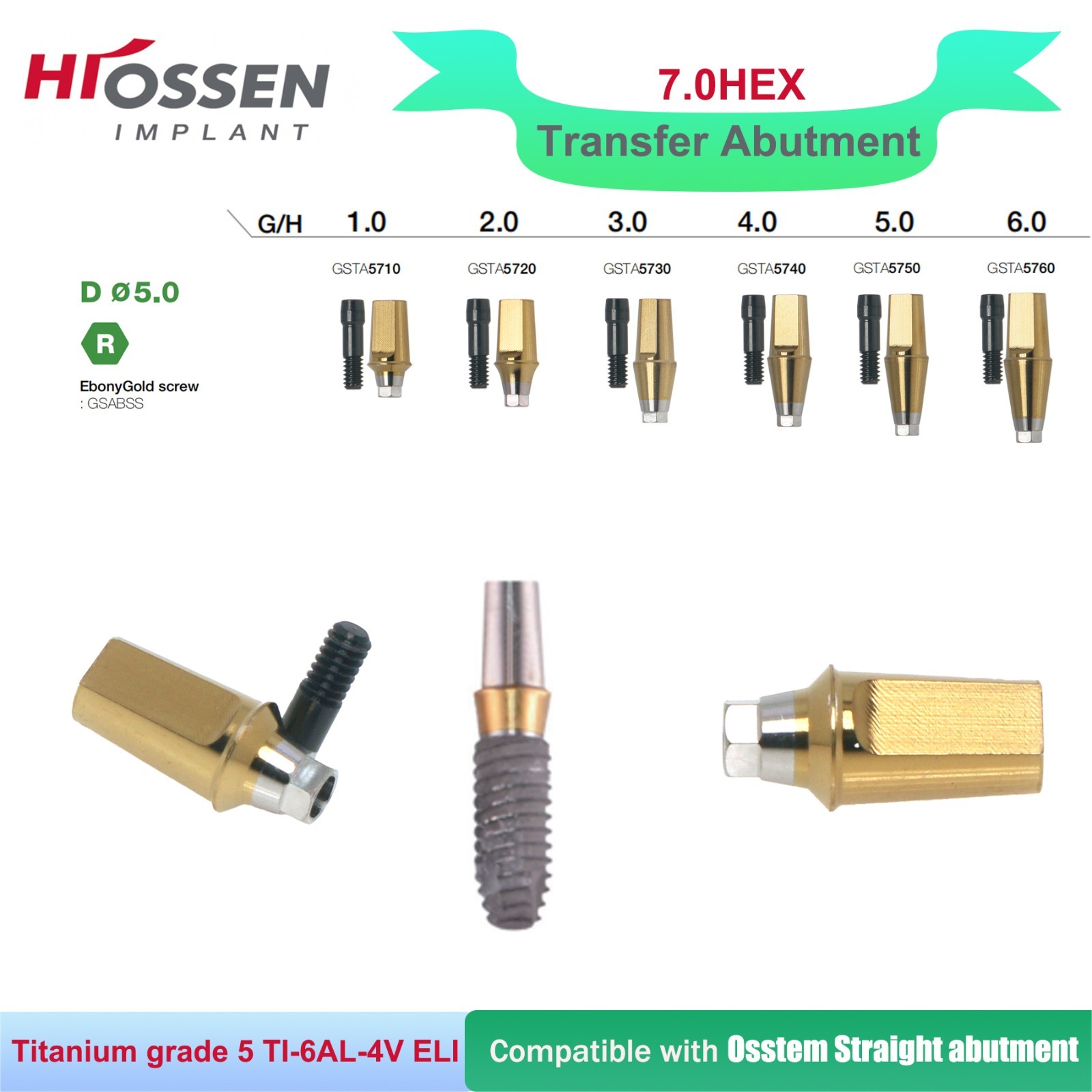 Titanium Straight & 17° Angled Transfer Abutment Compatible Osstem TS/Hiossen ET