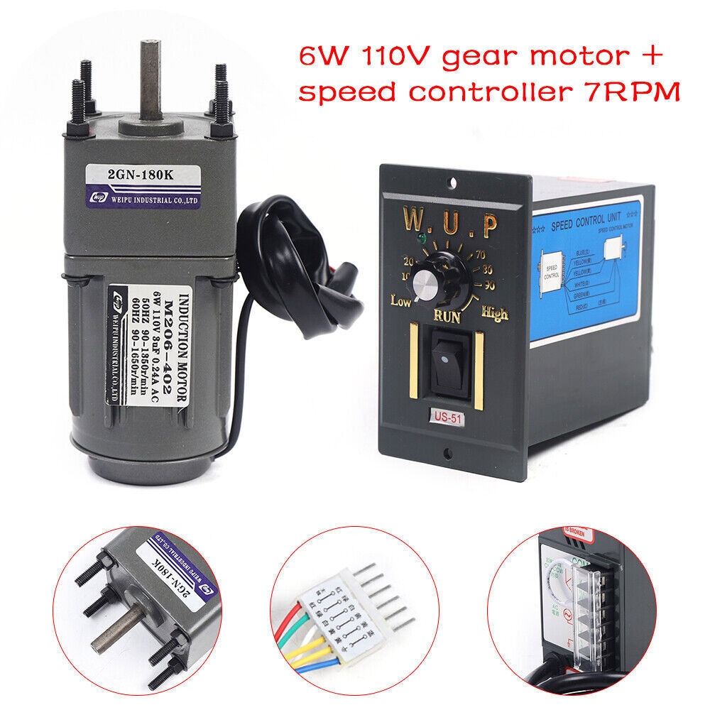110V AC Electric Gear Motor & Variable Speed Reduction Controller 1:180 7.5RPM
