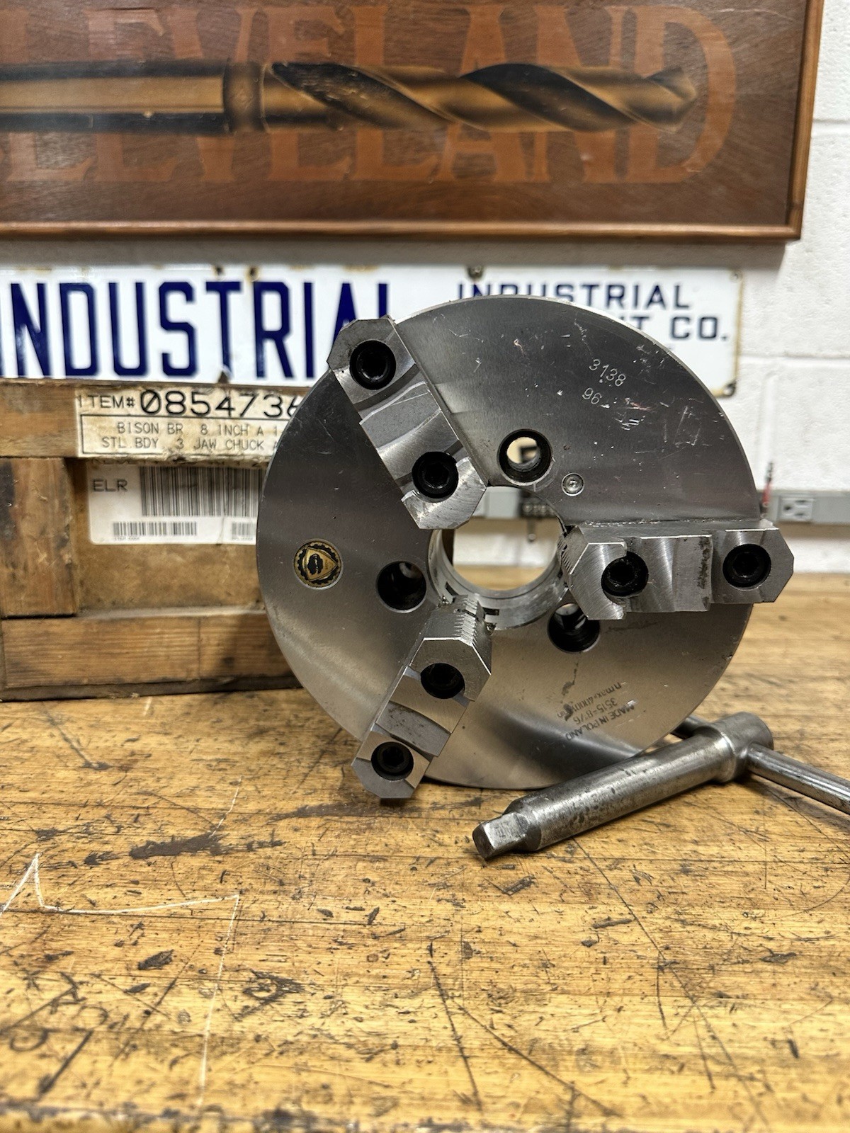 Bison 3 Jaw Chuck A1-6 Direct Mount 8 Inch – 4000RPM CNC – New Old Stock