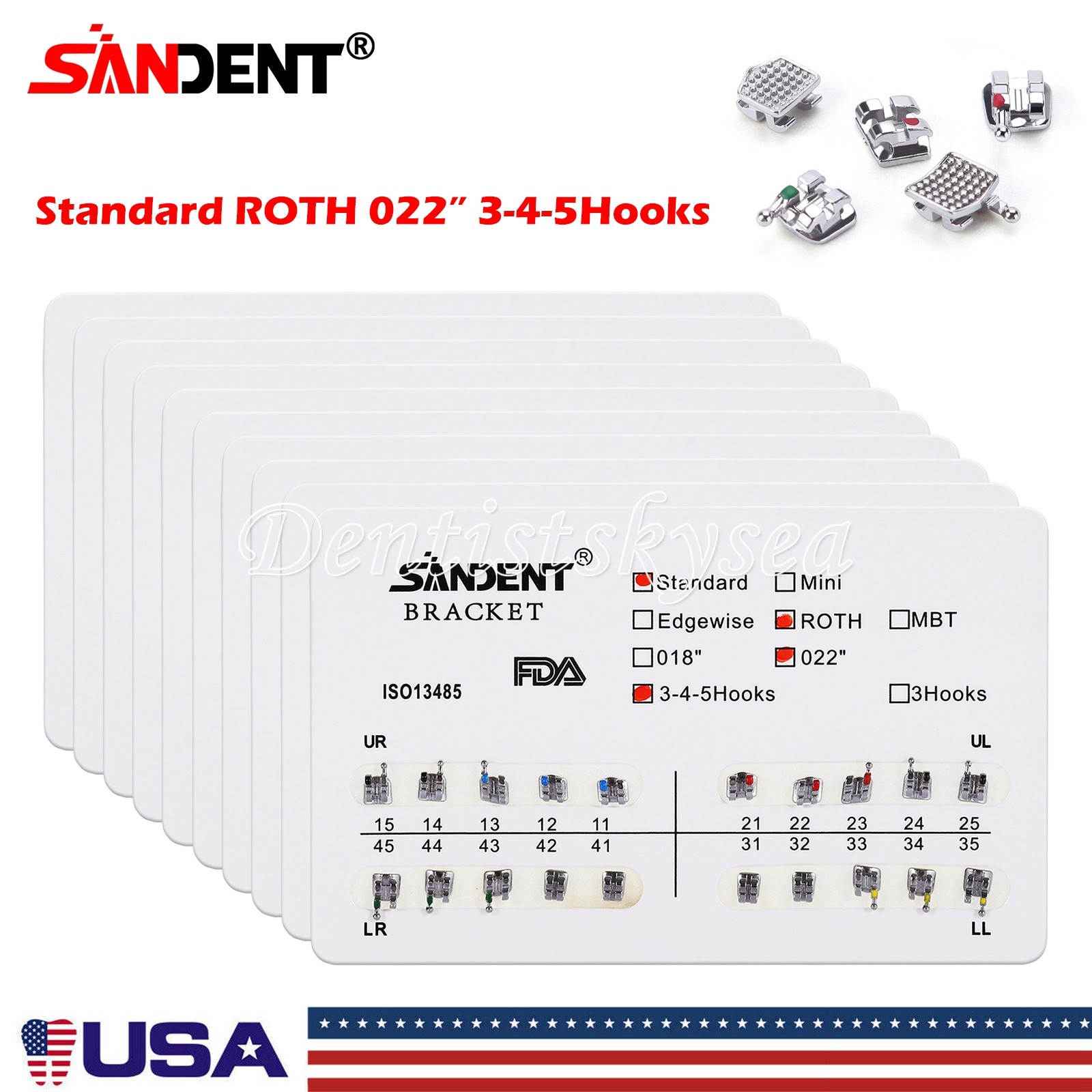 200PCS Dental Orthodontic Brackets Braces Standard Roth Slot.022 3-4-5 Hook #2