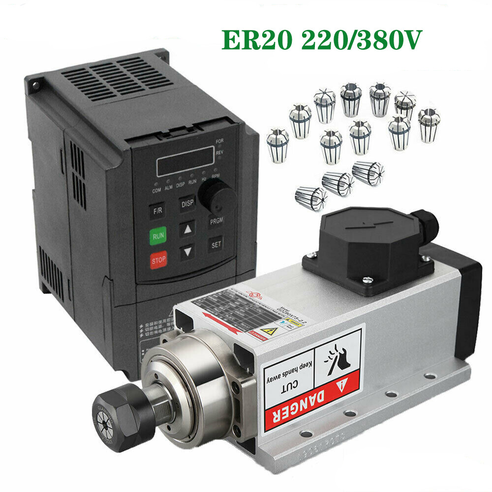 2.2KW Spindle Motor Air-cool 400Hz VFD Inverter ER20 Collet 220V/380V 24000rpm