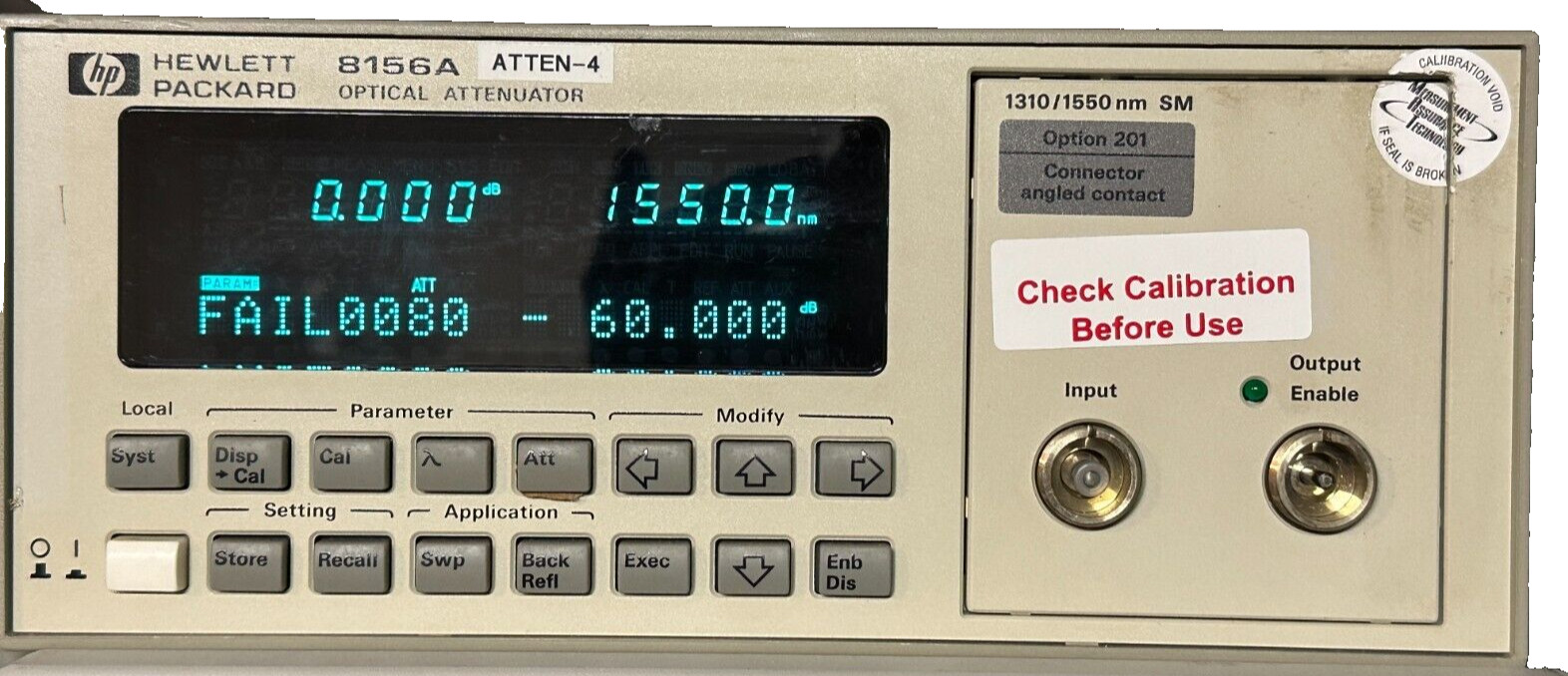 HP 8156A Option 201 Optical Attenuator – Not Working FAIL0080 AS IS No Returns