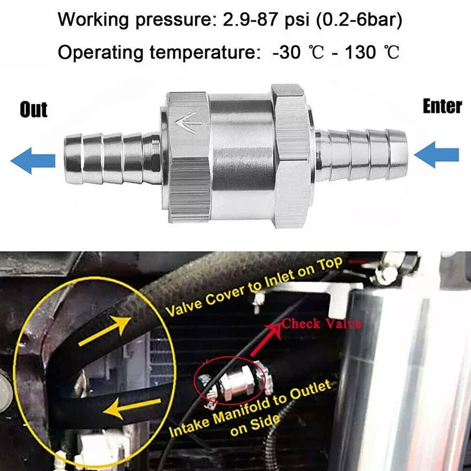 2 Pcs 8mm 5/16″ Fuel Non-Return One Way Check Valve Petrol Diesel Oil Aluminum