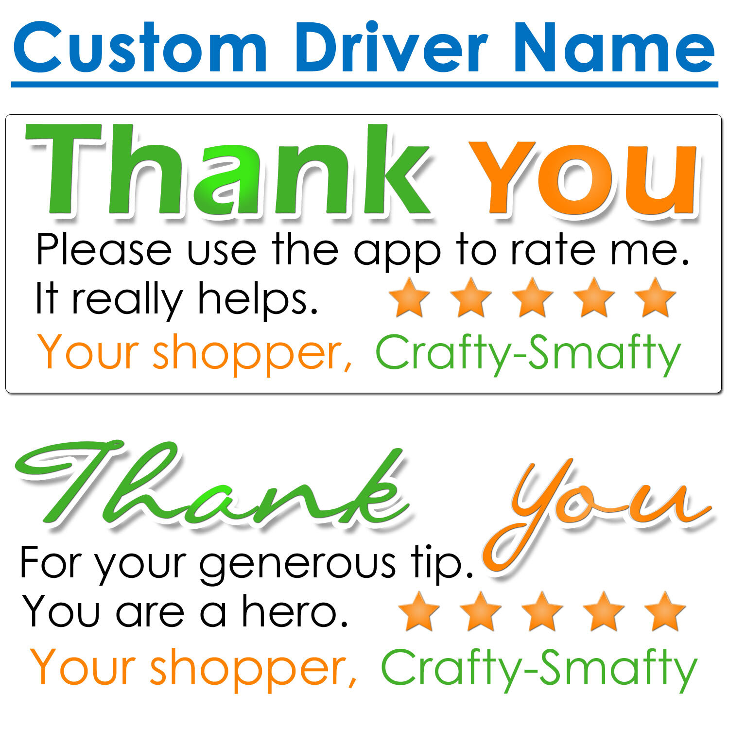 for Instacart Thank You Stickers Please Rate Shopper CUSTOM DRIVER NAME