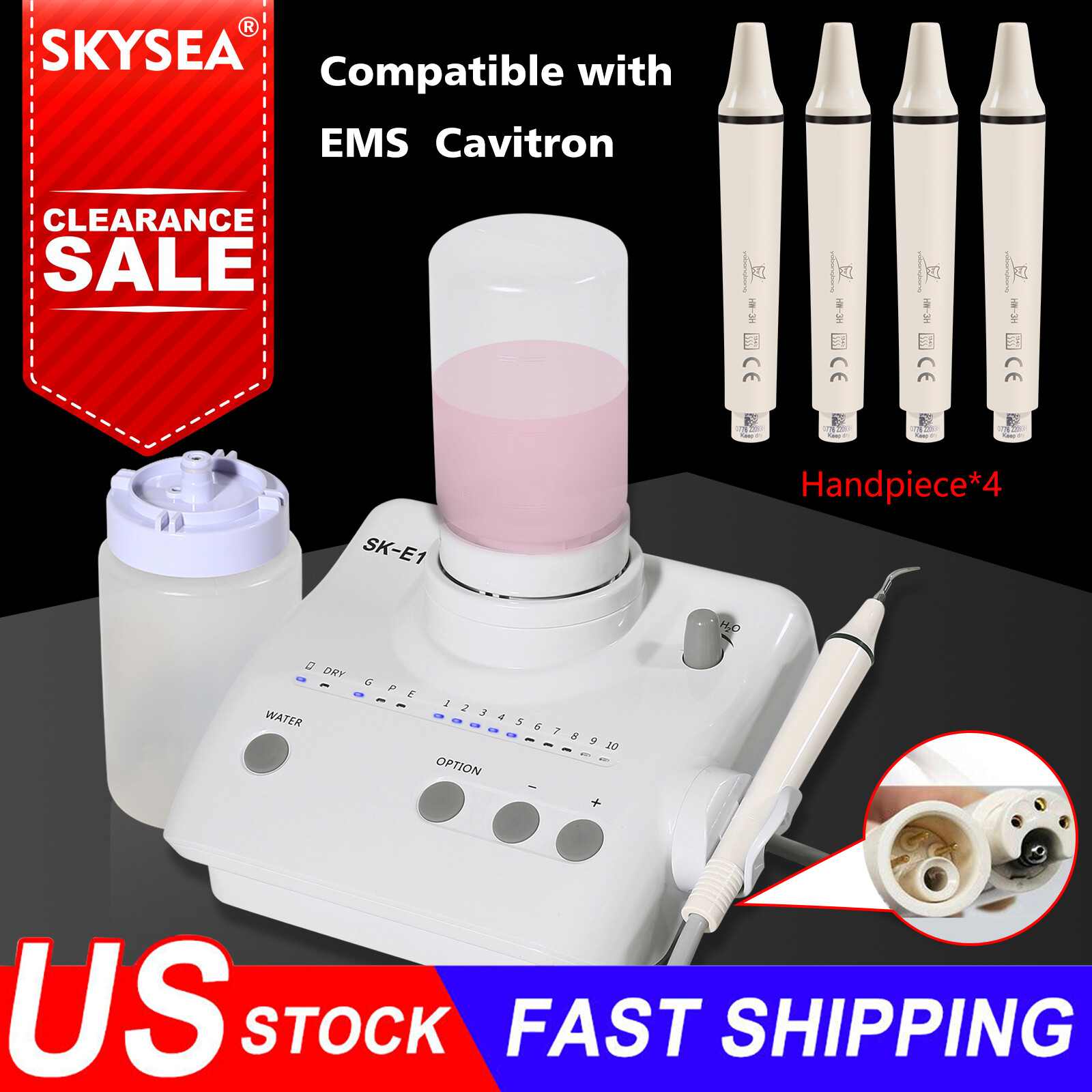 Dental Ultrasonic Piezo Scaler fit EMS Woodpecker 2 Water Bottles + 4*Handpiece