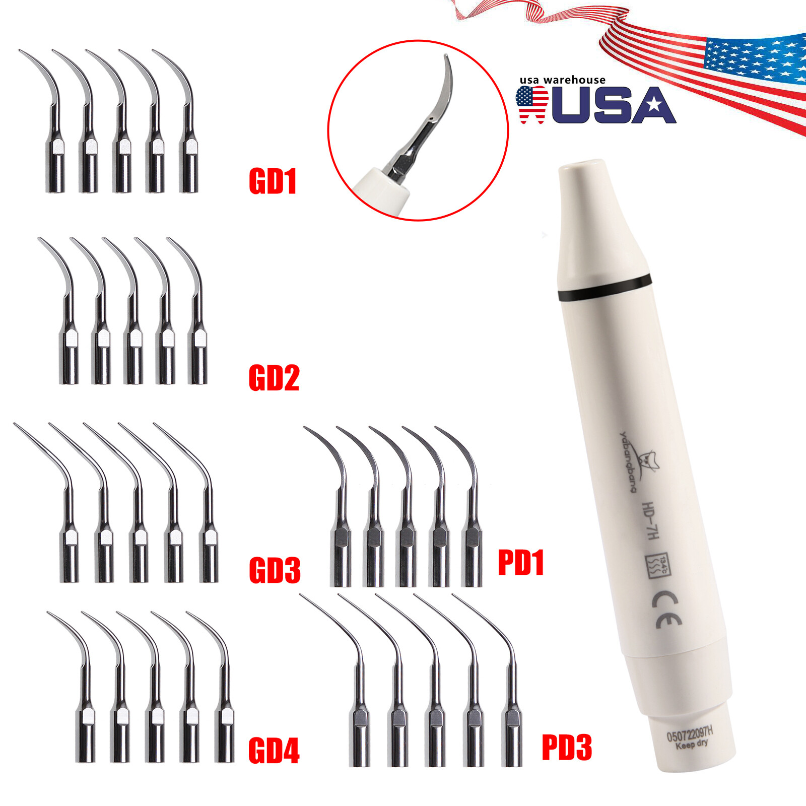 Dental Ultrasonic Piezo Scaler Handpiece 5*Scaling Tips Fit DTE SATELEC SK-D1
