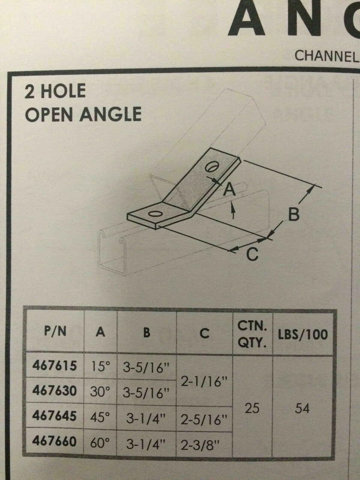 2-Hole 45° Degree Open Corner Angle for Unistrut B-Line Channel #467645 P1546
