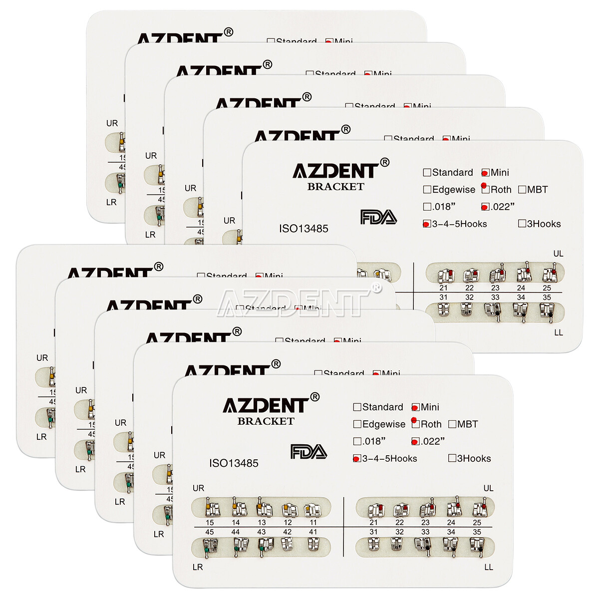 US 20Pzas Dental Ortodoncia Soportes de Frenos Mini Roth 022 3-4-5Ganchos AZDENT
