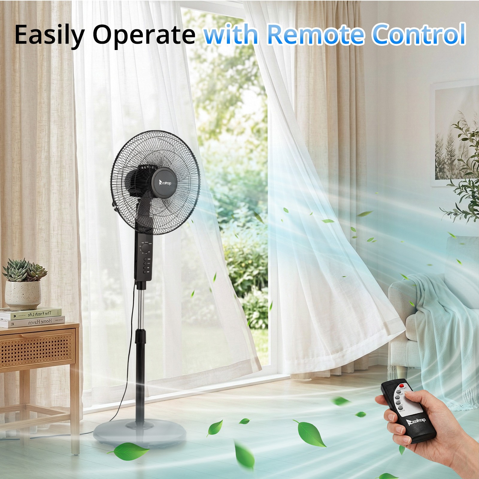 16″ Oscillating Pedestal Fan Adjustable Height 3 Speed Floor Cooling Fan +Remote