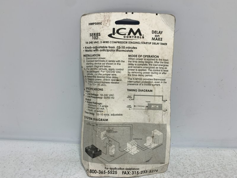 ICM Controls ICM102B Delay On Make Timer 1.5A Universal Voltage 10 Min Adj.