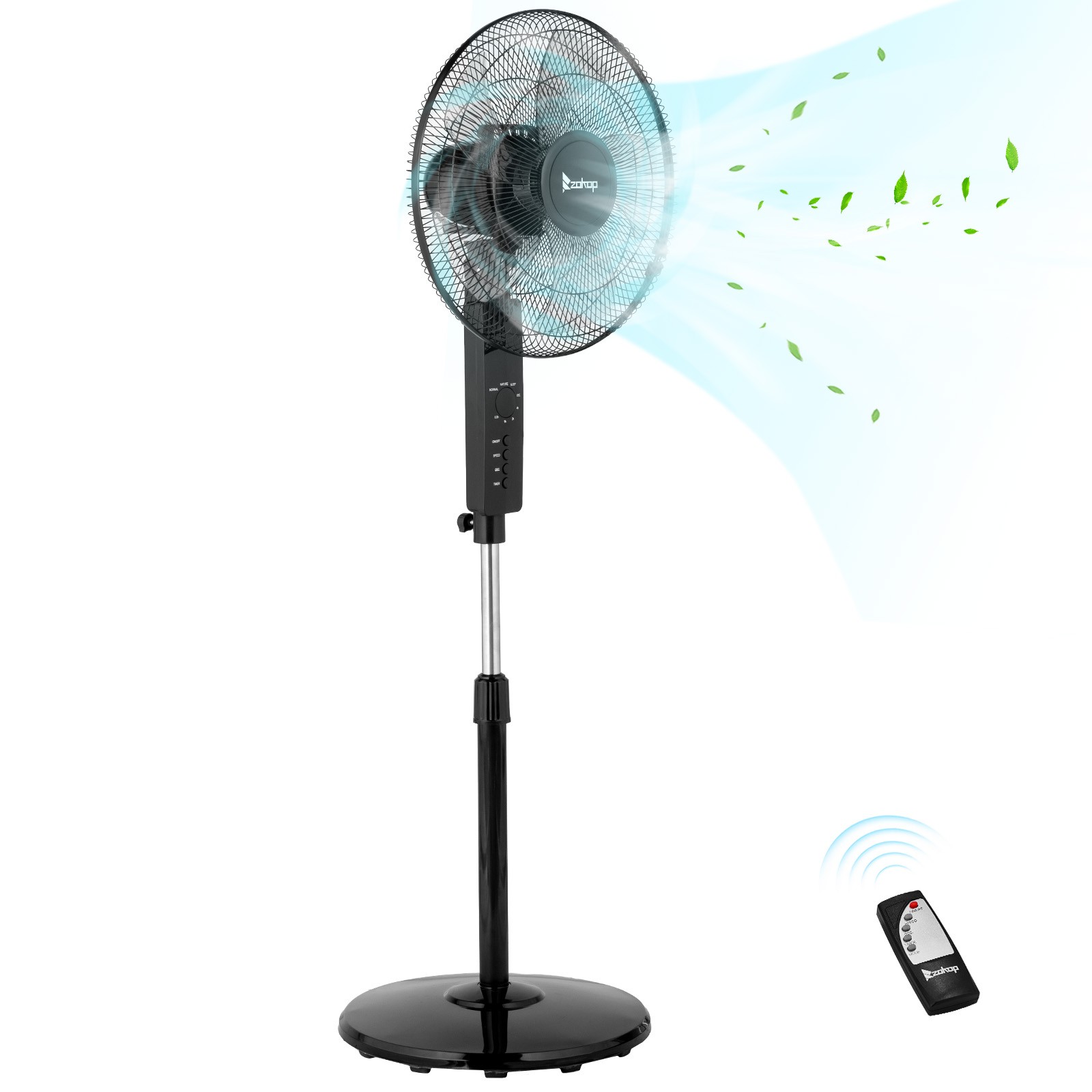 16″ Oscillating Pedestal Stand Up Fan, Adjustable Height w/Remote,3 Speed, Timer