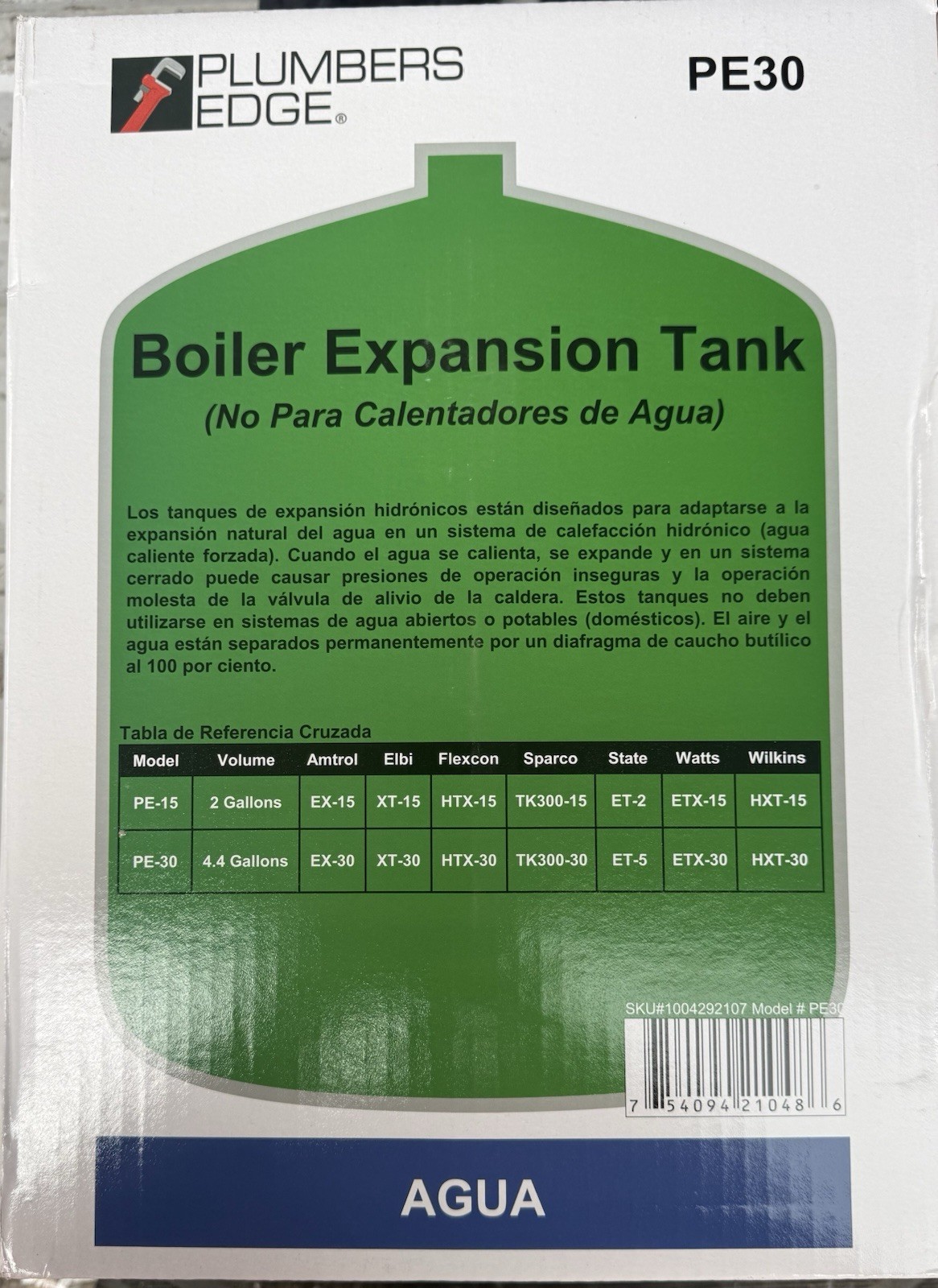 Plumbers Edge PE30 Boiler Expansion Tank 4.4 gal Green, fits EX-30 XT-30