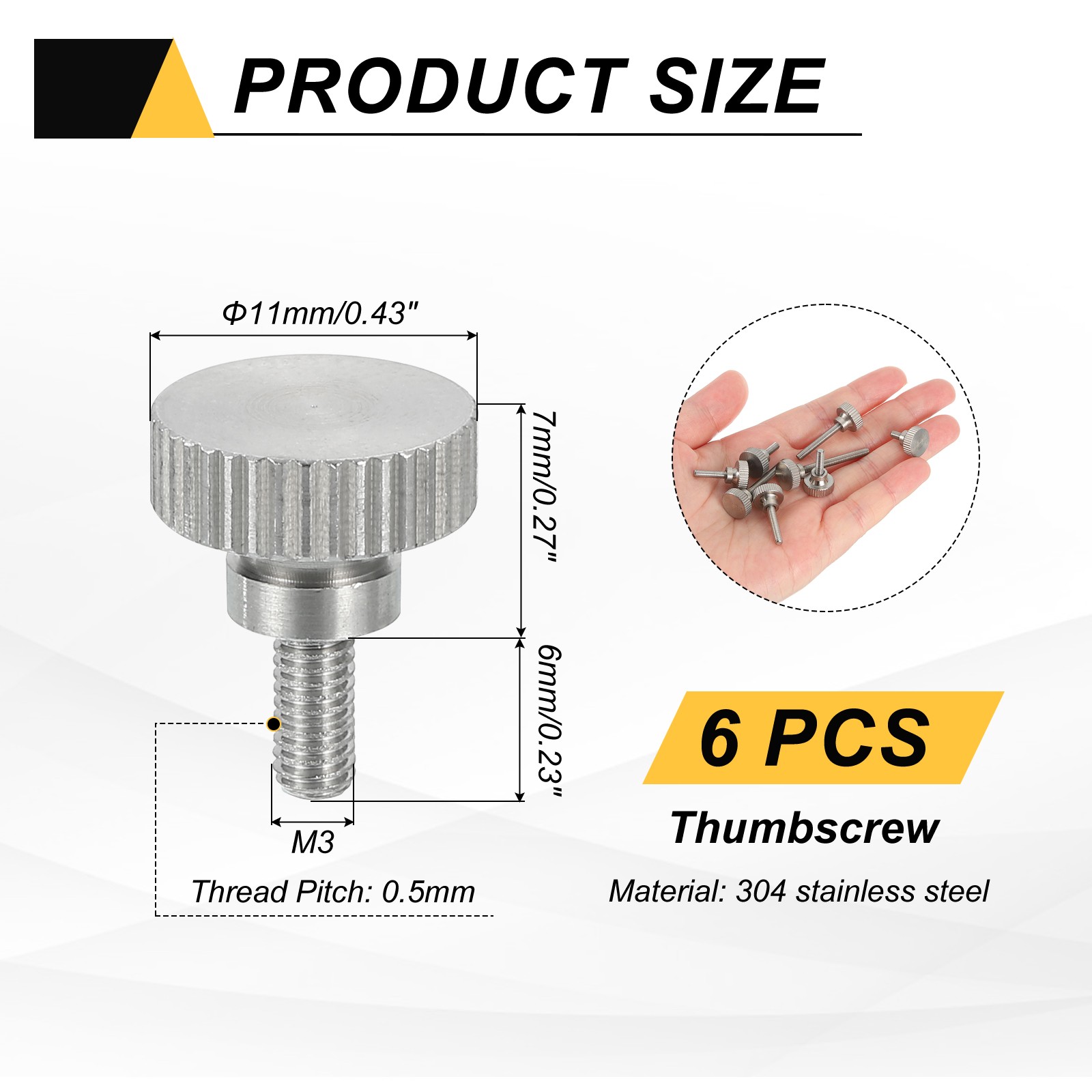 6PCS M3 x 6mm Flat Knurled Head Thumb Screws for Household Appliances