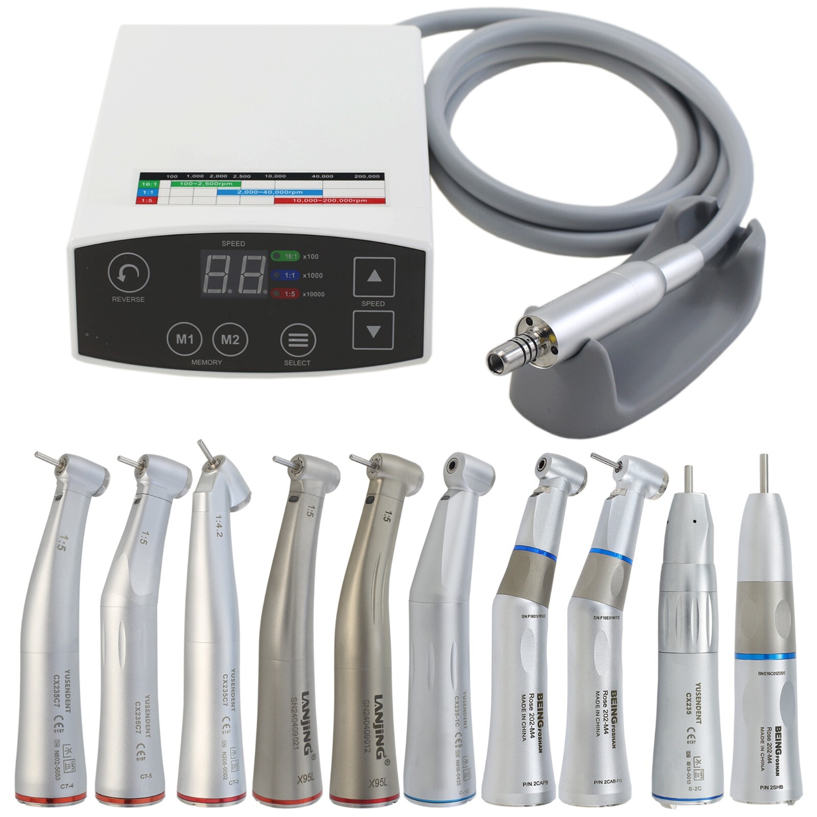 COXO C PUMA Dental Electric Motor Handpiece 1:5 Contra Angle 1:1 LED Brushless