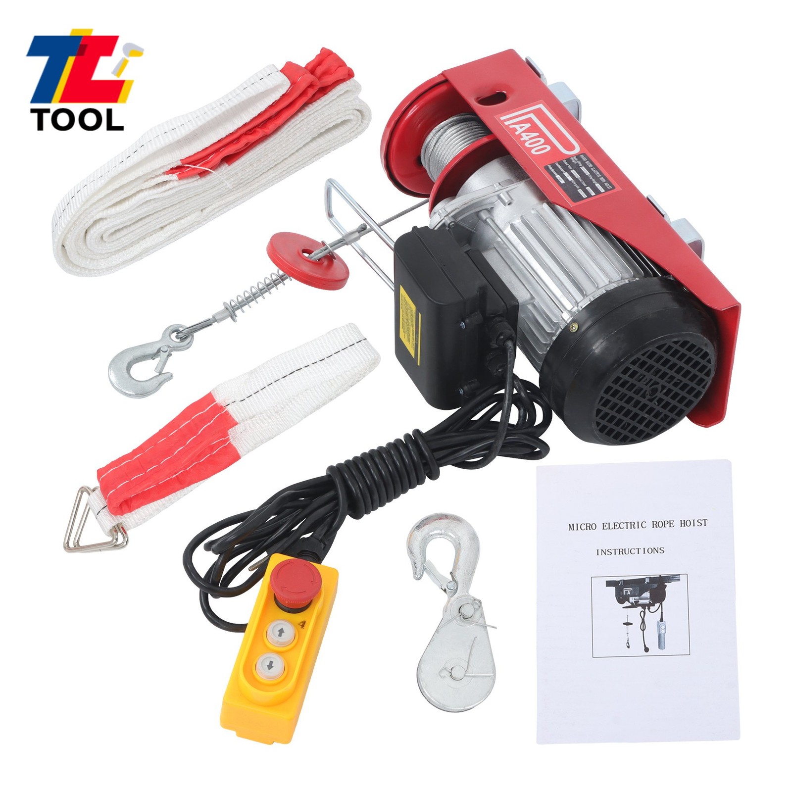 880LBS Mini Electric Hoist 14 FT Wired Remote Control 110V 980W Height 20-40 FT