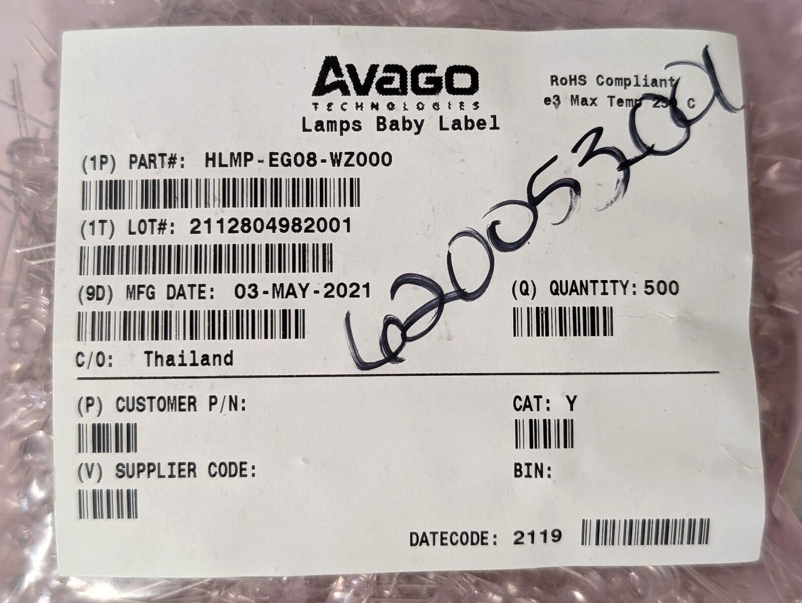 500 pcs – Avago HLMP-EG08-WZ000 Single Color LED Red 626nm 8 Deg 16000mcd(max)