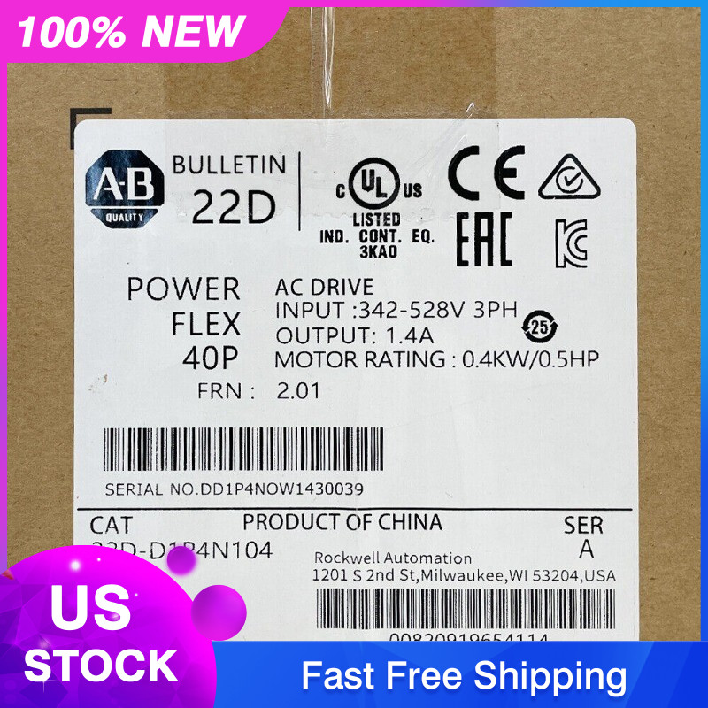 New Allen-Bradley 22D-D1P4N104 PowerFlex 40 0.4kW 0.5Hp AC Drive 22DD1P4N104