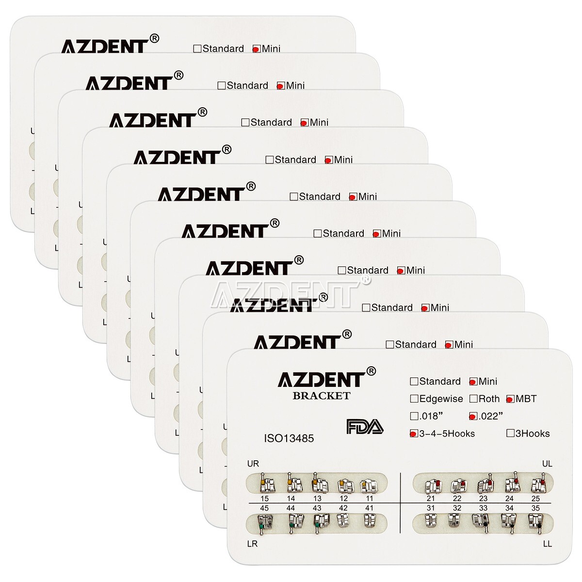 10 Sets AZDENT Dental Orthodontic Brackets Braces Mini MBT.022 Hooks 345