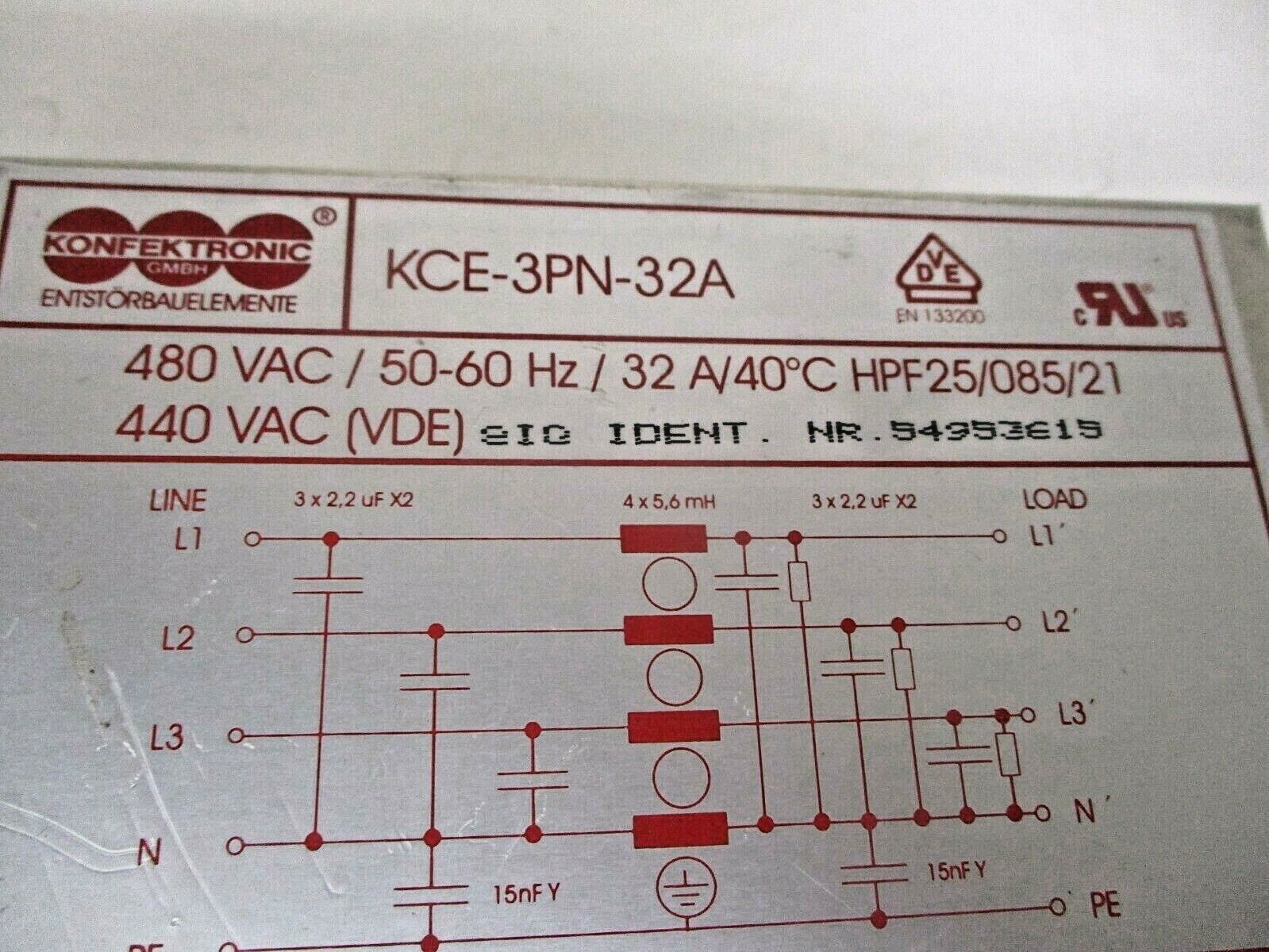 Konfektronic KCE-3PN-32A Passive Filter Unit 480 VAC/50-60 Hz 32A