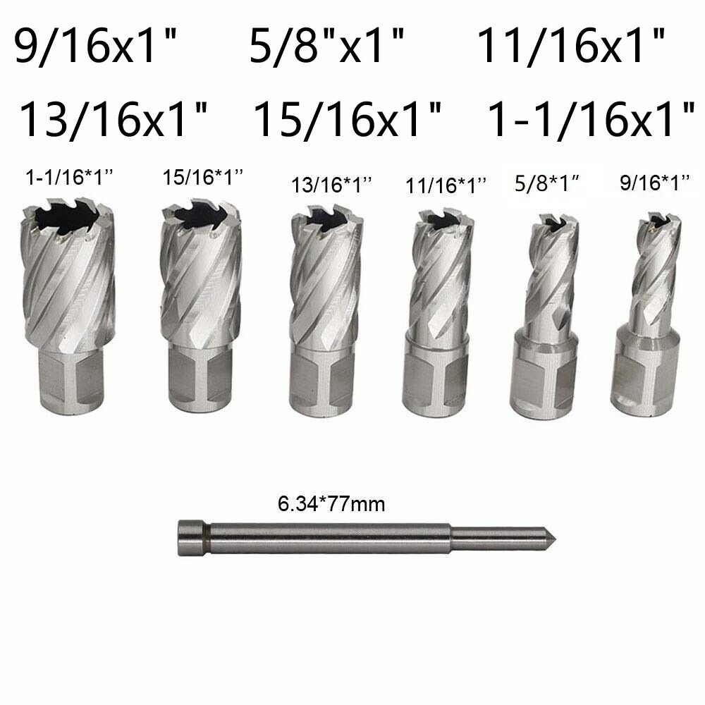 6pc Set Annular Cutter 3/4″ Weldon Shank 9/16 11/16 5/16 5/8 Magnetic Drill Bit