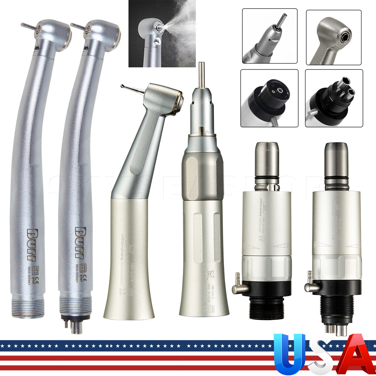 E-generator LED Optic High/Low Slow Speed Handpiece Push Button 2/4 Hole Dental