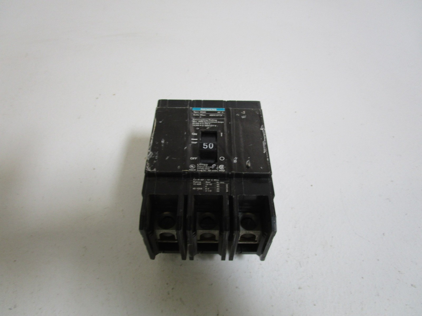 SIEMENS BQD350 50-Amp Three Pole 480Y/277V AC 14KAIC Bolt in Breaker, COLOR