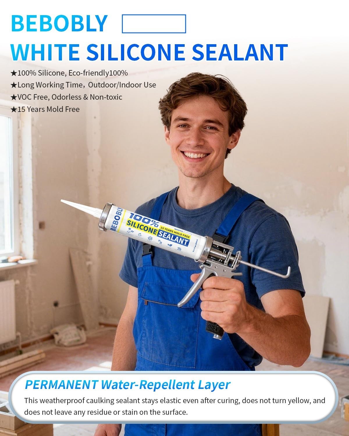 100% Waterproof White Silicone Caulk & Sealant, 4 Pack, 10.2 FL OZ – Interior/Ex