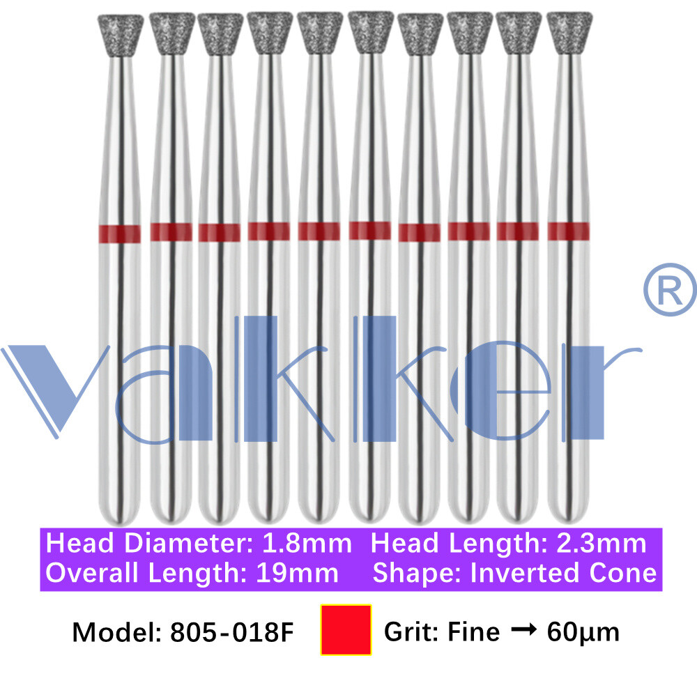 Vakker 10pc Diamond Burs Inverted Cone & Amalgam Buster Fine Medium Coarse