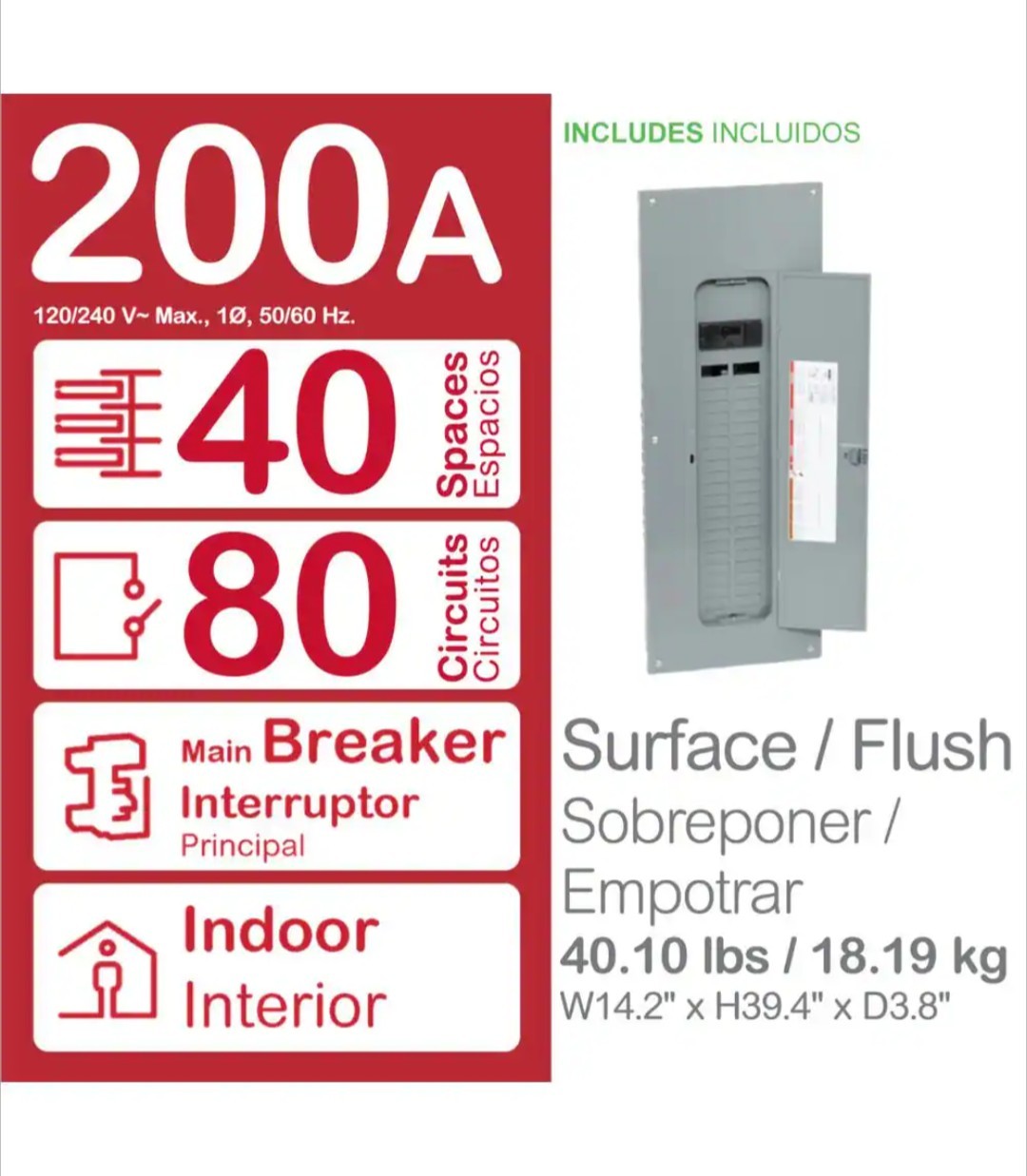 Square D Main Breaker 200 Amp 40-Space 80-Circuit Plug-On Neutral Load Center