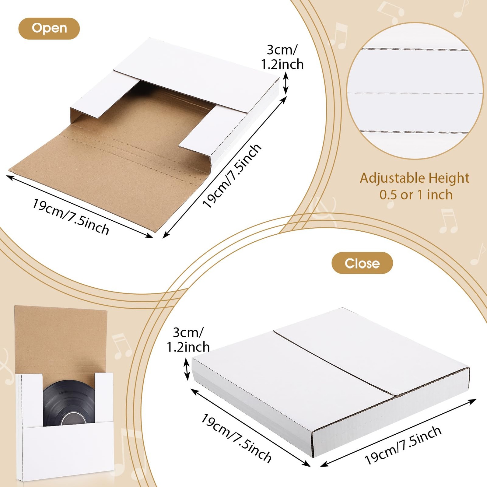 Fuutreo 100 Pack 7 Inch Vinyl Record Mailers Boxes 45 RPM Easy Fold LP Cardboard