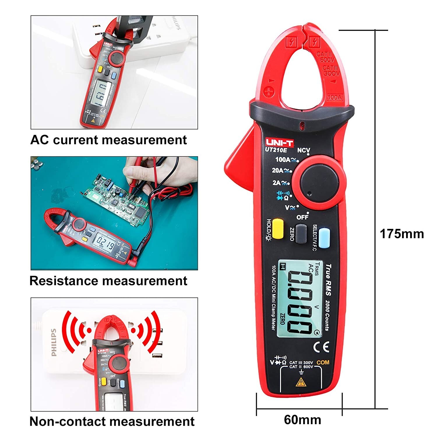 UNI T UT210E TRUE RMS Digital Clamp Meter AC DC Ammeter Voltmeter Ohmmeter