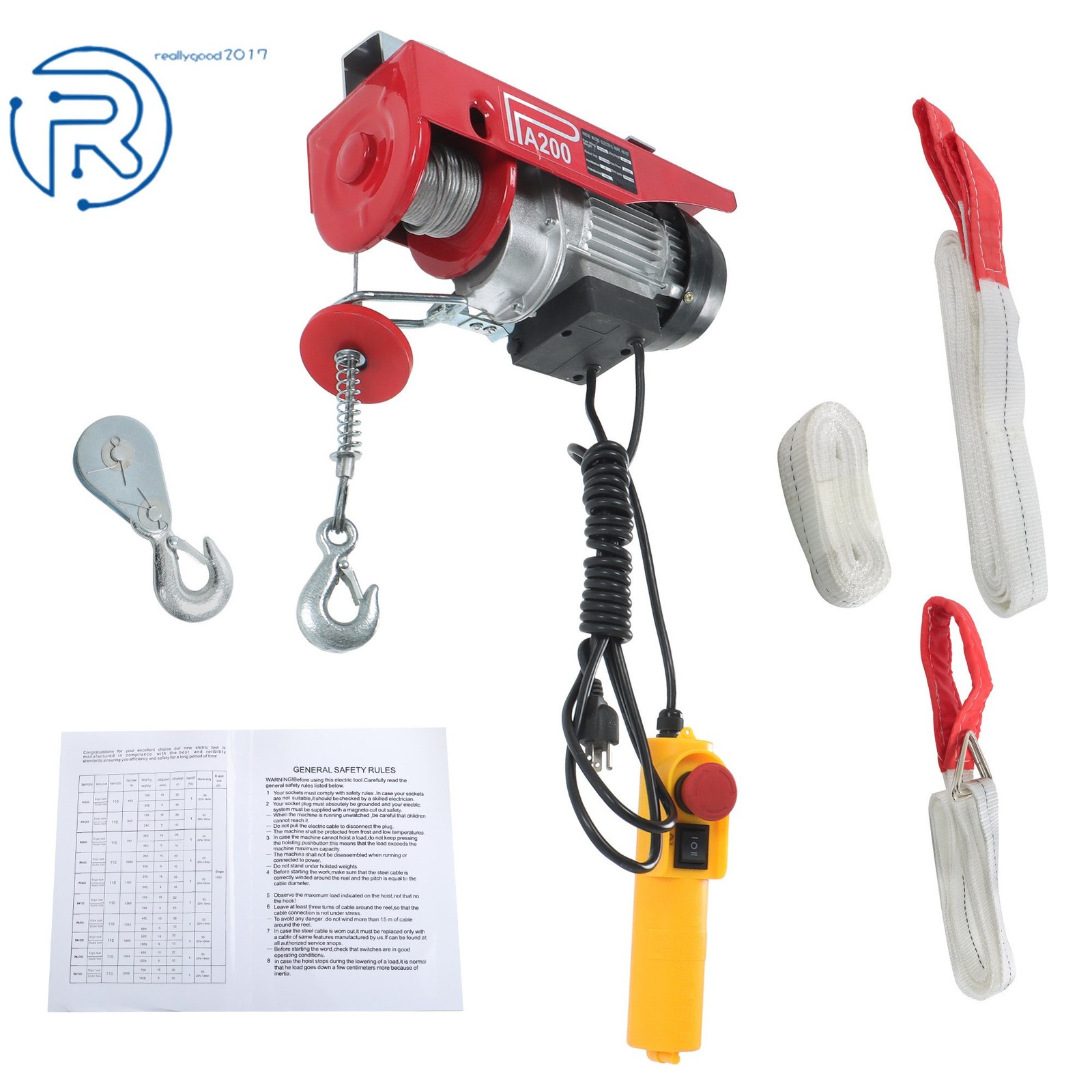 PA200 440lbs / 200kg Mini Electric Hoist 6.6ft/2m Wired Remote Control 110v