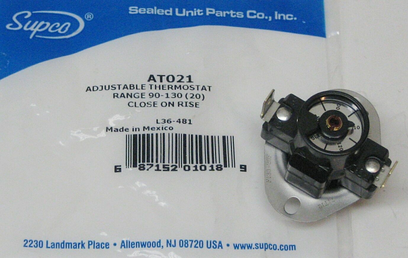 Supco AT021 Adjustable Fan Thermostat Close On Rise F90 F100 F110 F130