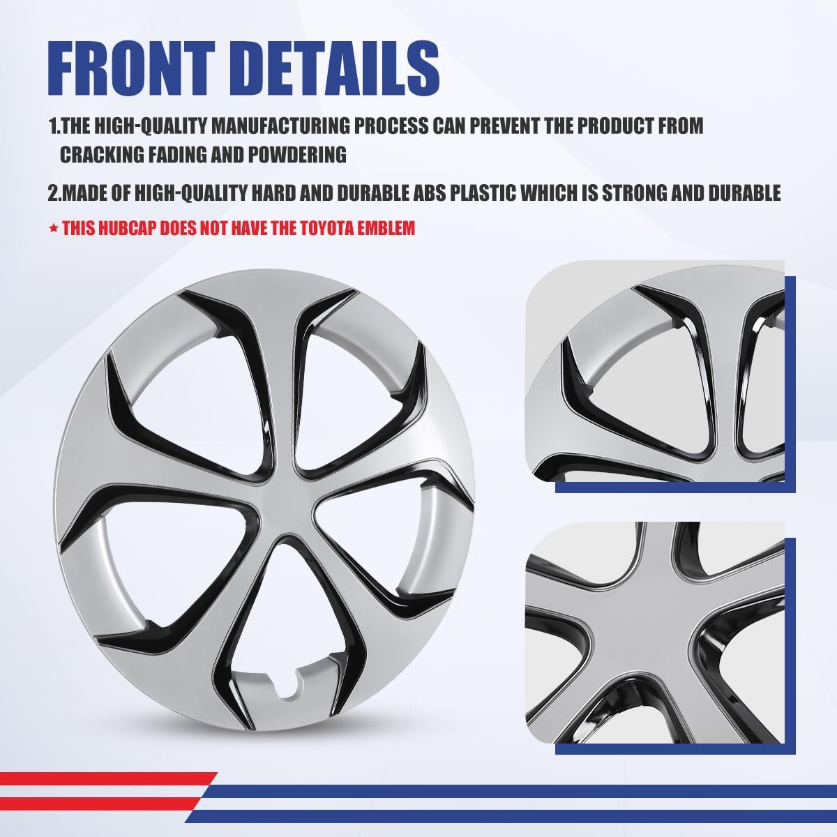 15 Inch Hubcaps for Prius 2010-2015 Alloy Wheel Set of 4 ABS+PC Silver Black