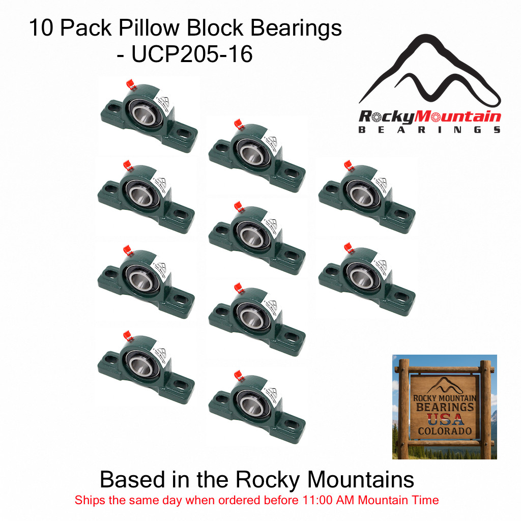 (10) UCP205-16 Solid Base Pillow Block Bearing 1″ Bore Self Aligning 2 Bolt