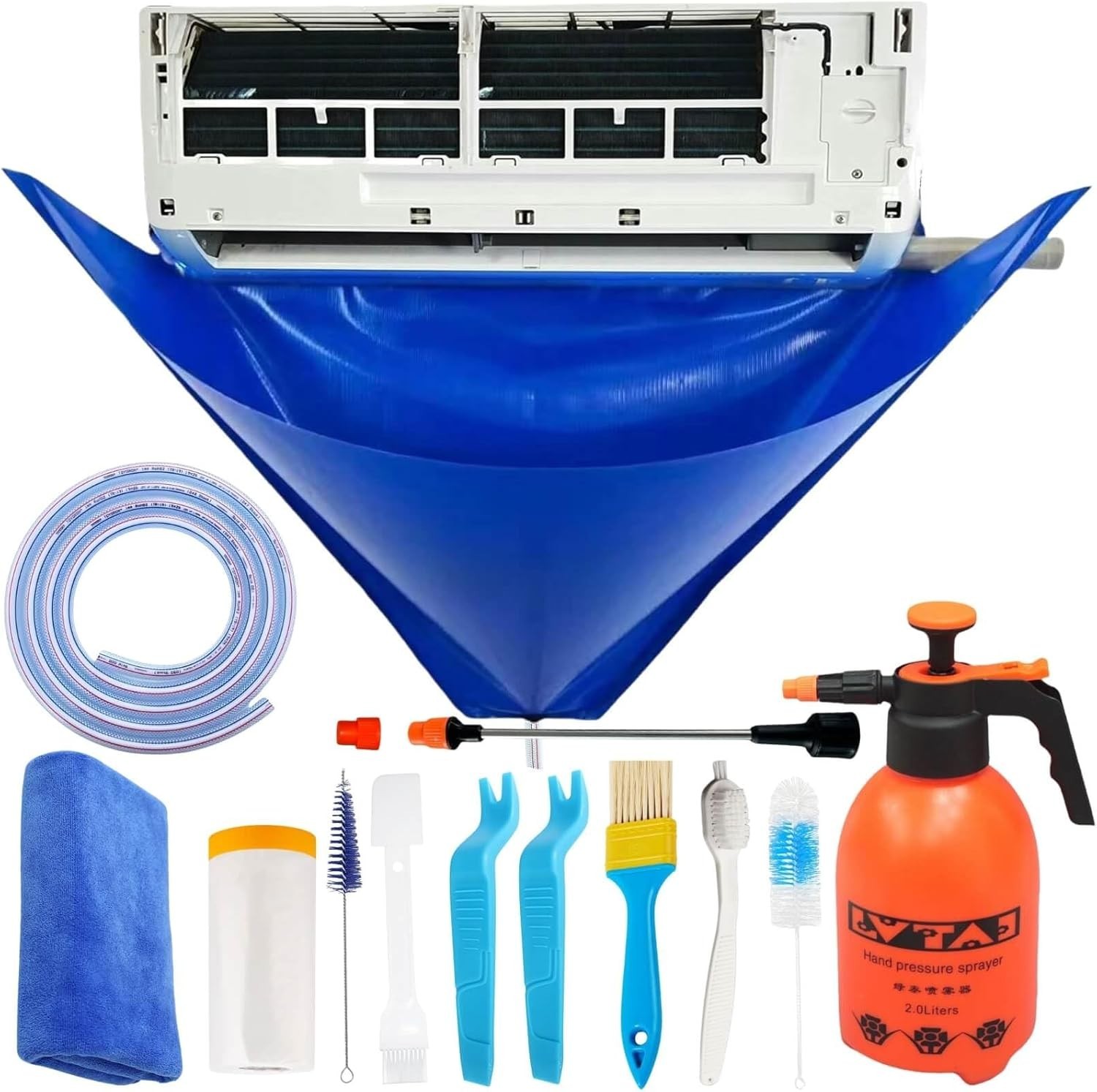 13Pcs Mini Split Cleaning Kit Bag with 2L High Pressure Sprayer, Air Conditioner