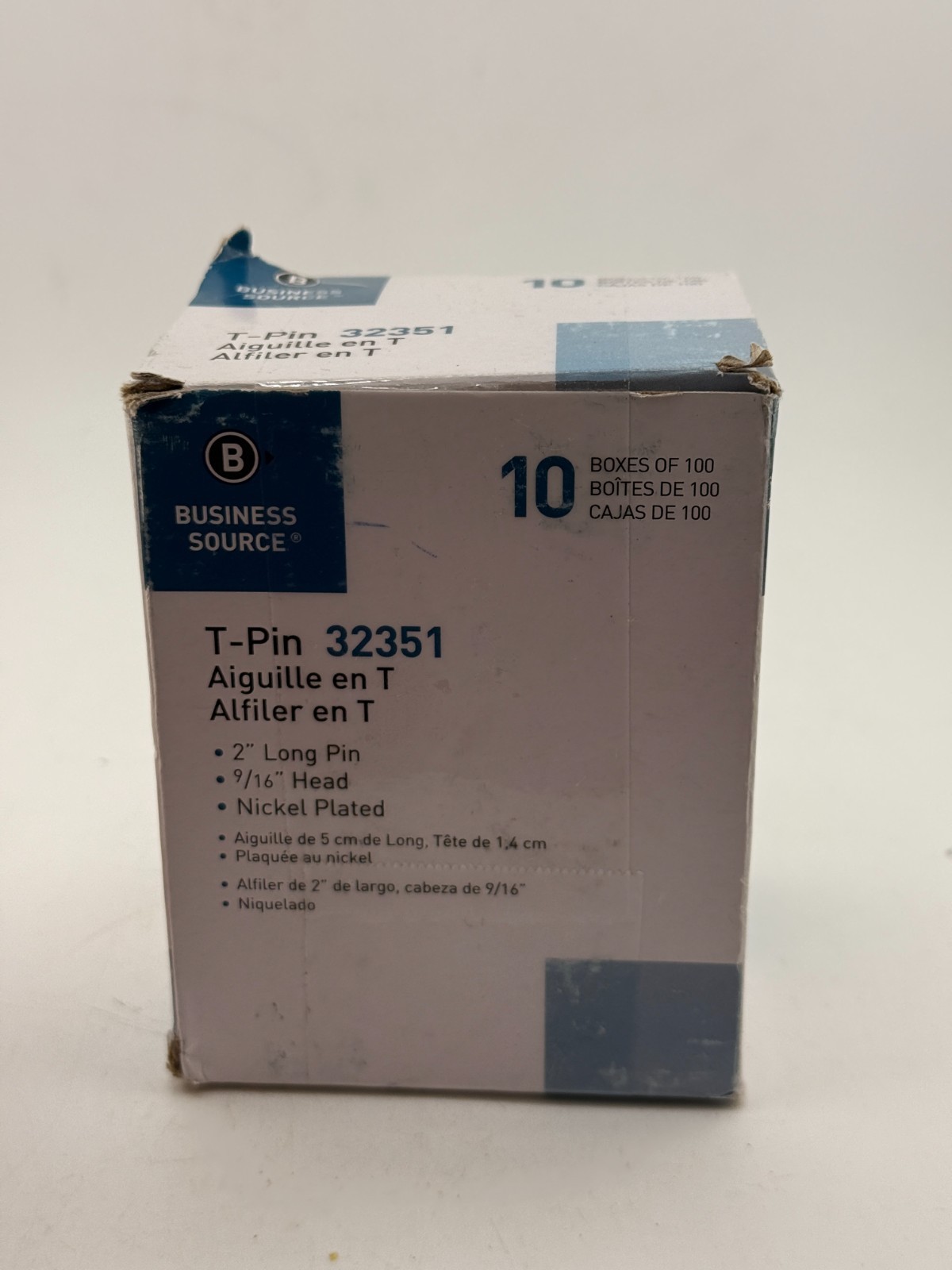 Business Source 32351 T-Pins, 9/16 In. Head Width, 2 In. Length, 1000 TOTAL