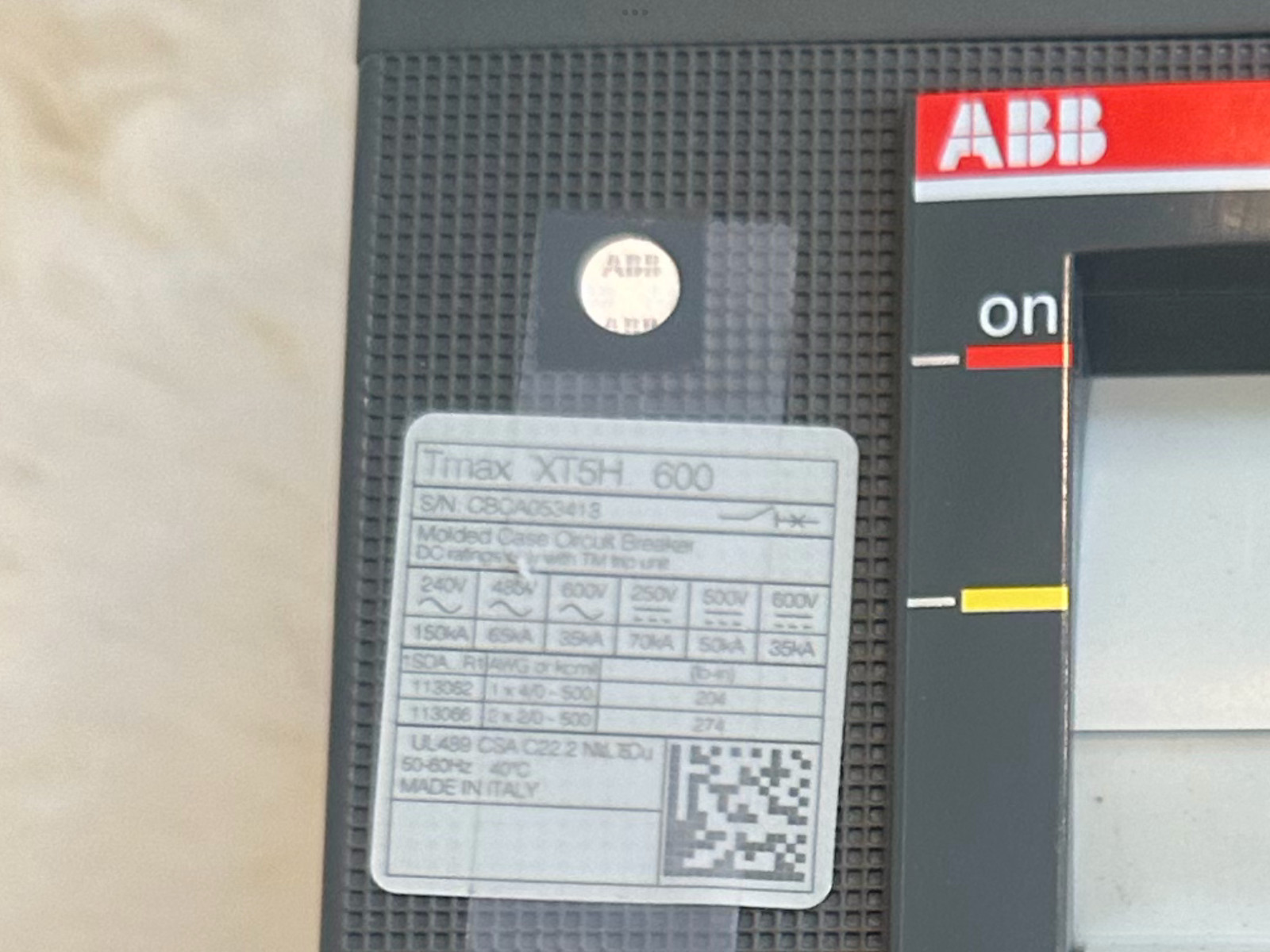 ABB SASE TMAX 600 amps