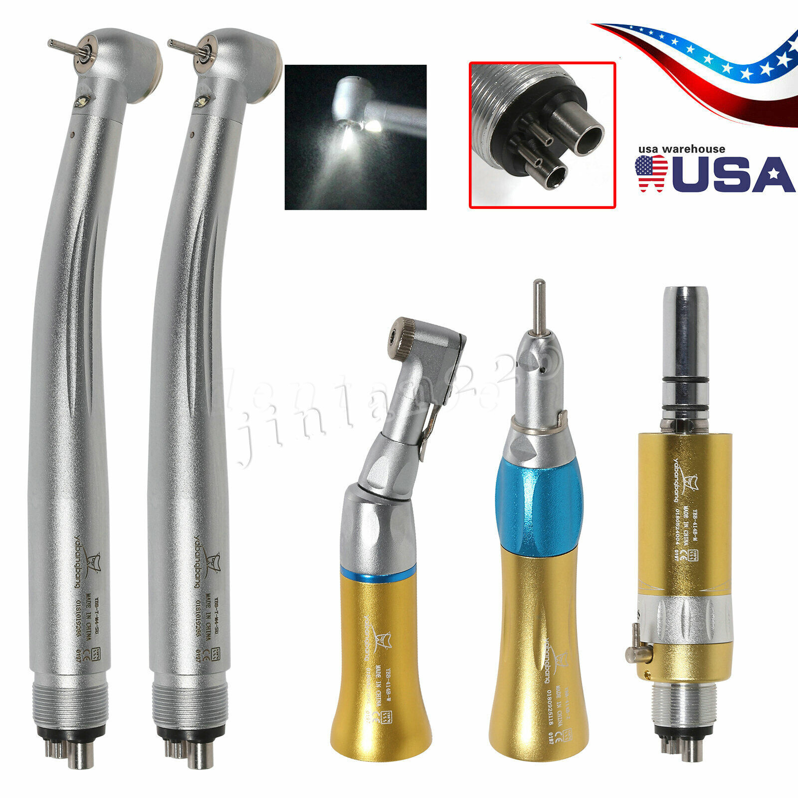 NSK Style Dental E-generator LED High/ Low Speed Turbine Handpiece Kit 4 Hole YM